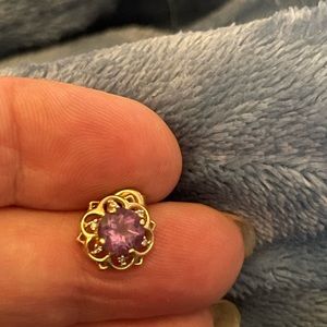Single yellow gold amethyst and diamond earring.